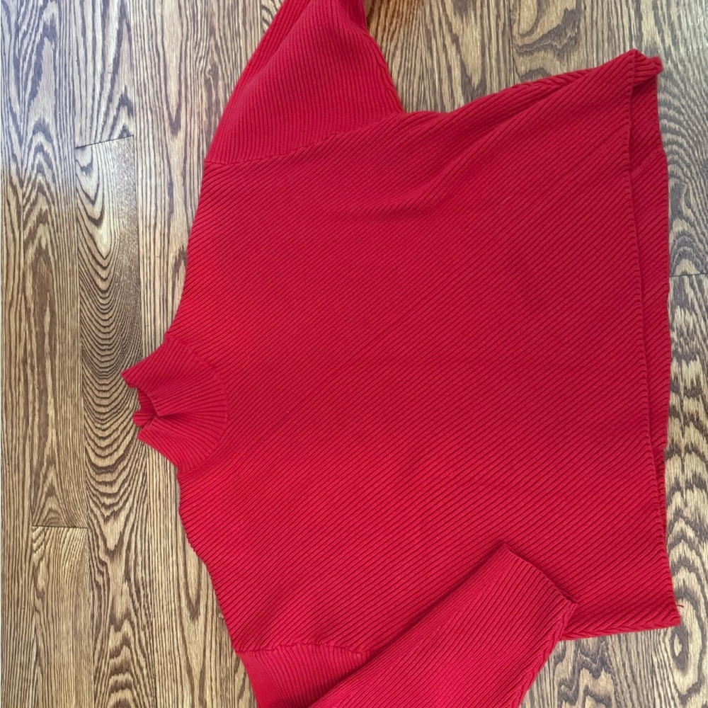 Red Ribbed Mock Neck Sweater